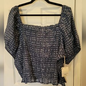 a.n.a Navy Blue Patterned Blouse